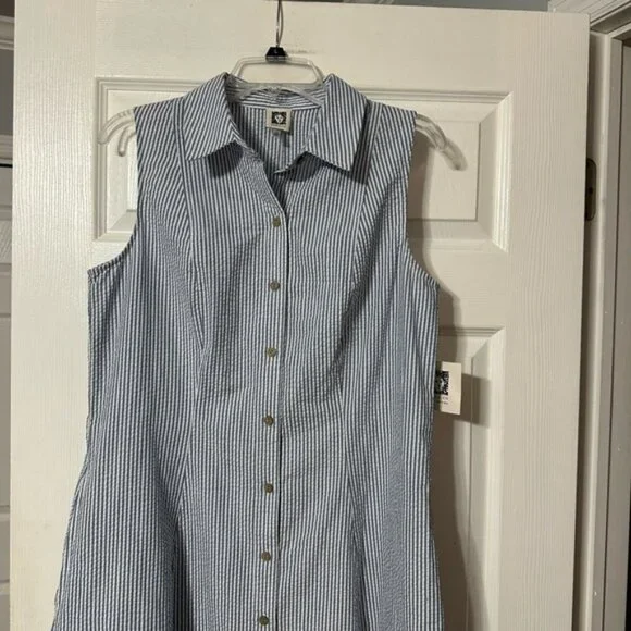 NWT Anne Klein Seersucker Sleeveless Shirt Dress - Picture 2 of 16